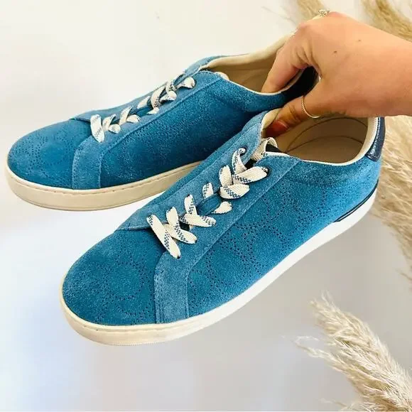COACH Cobalt Blue White Perforated Logo Suede Clip C Mens Low Top Sneakers 8.5 - Picture 6 of 15